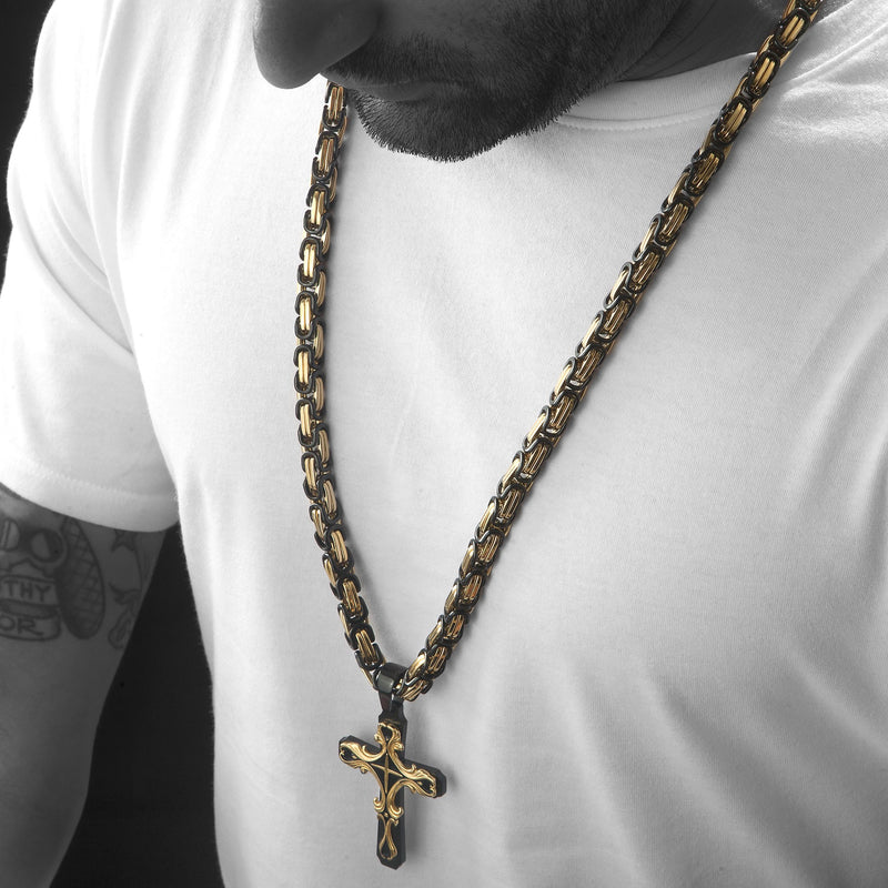 Black \u0026 Gold Tribal Cross Pendant 