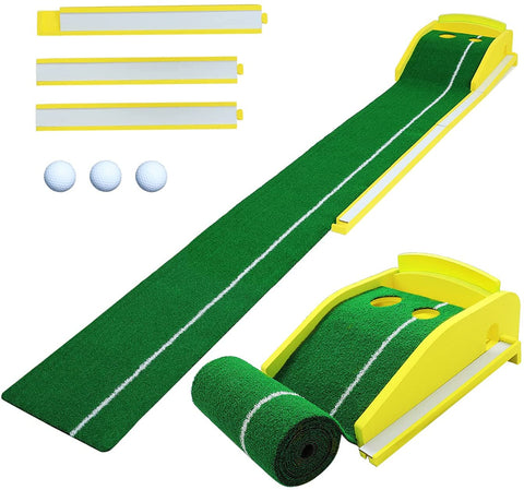 Golf Putting Green Practice Mat with Auto Ball Return for