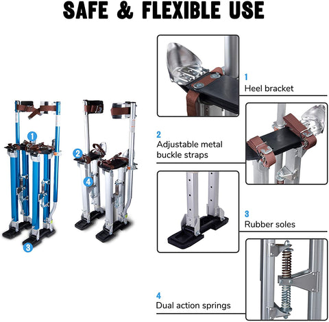 50 - 64 Aluminum Drywall Stilts Height Adjustable Lifts Tool