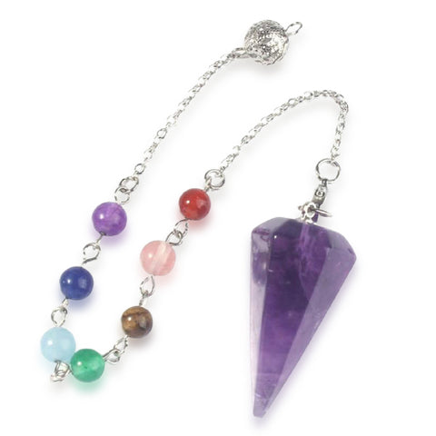 Pendule Amethyste avec les 7 chakras en boule