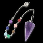 Pendule Amethyste avec les 7 chakras en boule et sa chainette