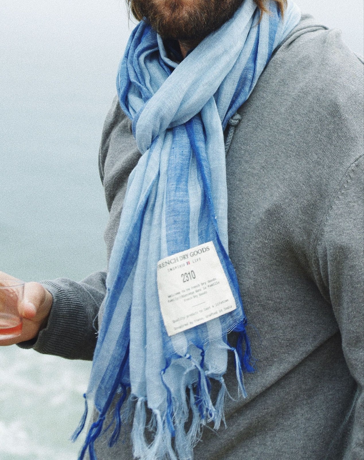 Handwoven blue linen scarf, unisex