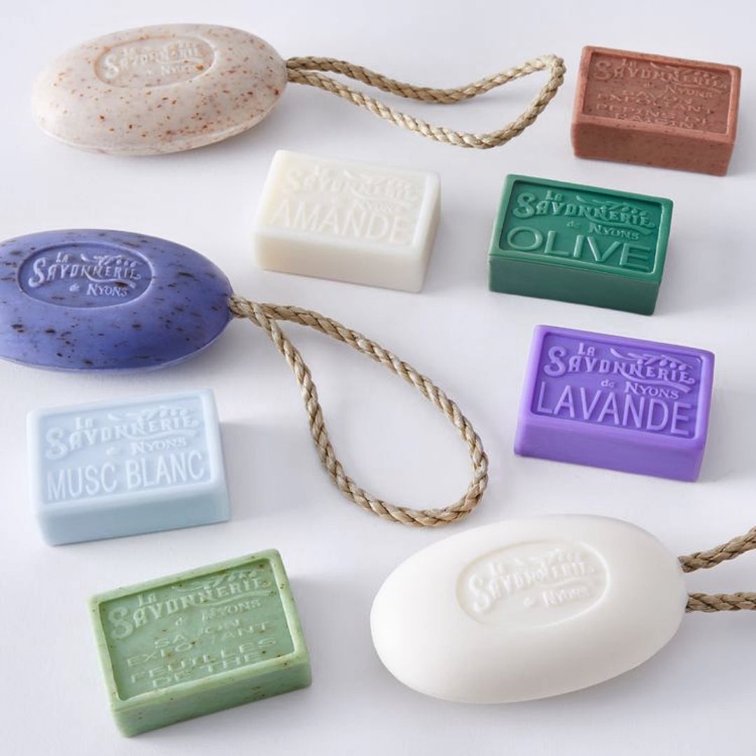 La Savonnerie de Nyons bar soap and soap with rope.