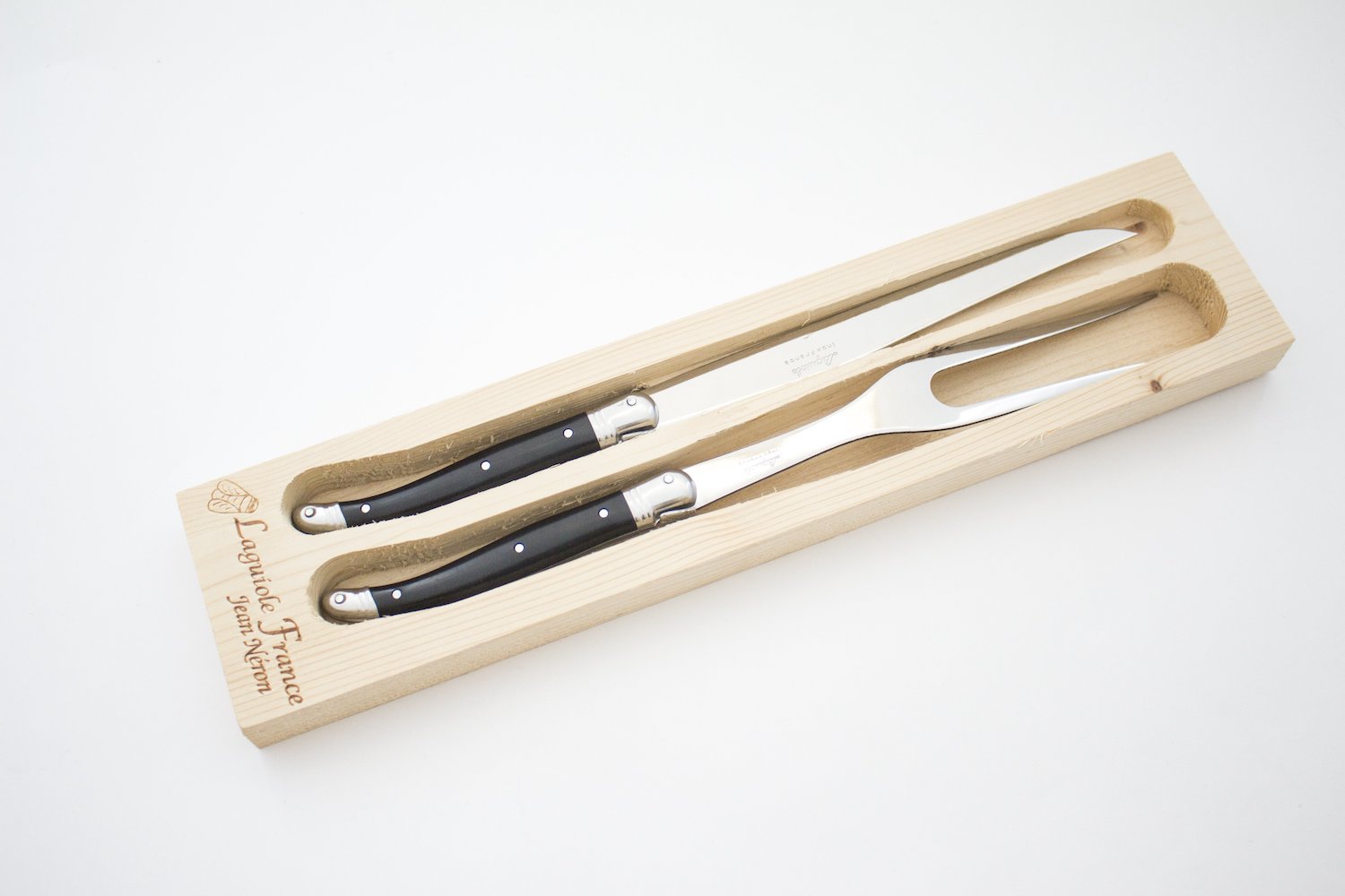 Laguiole Black Carving Set in Wood Box (Carving Knife and Carving Fork)