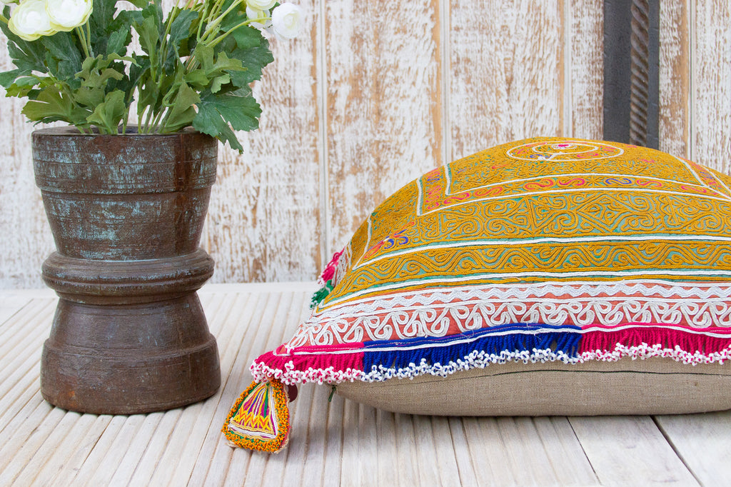 Pari Thar Silk Embroidered Antique Pillow