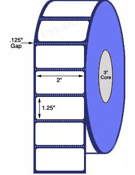 2'' x 1.25''Thermal Transfer/inkjet Labels on a 3 '' Core 8 '' OD.