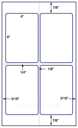 US9042 - 4 up 4'' x 6'' label on a 8 1/2'' x 14''sheet.