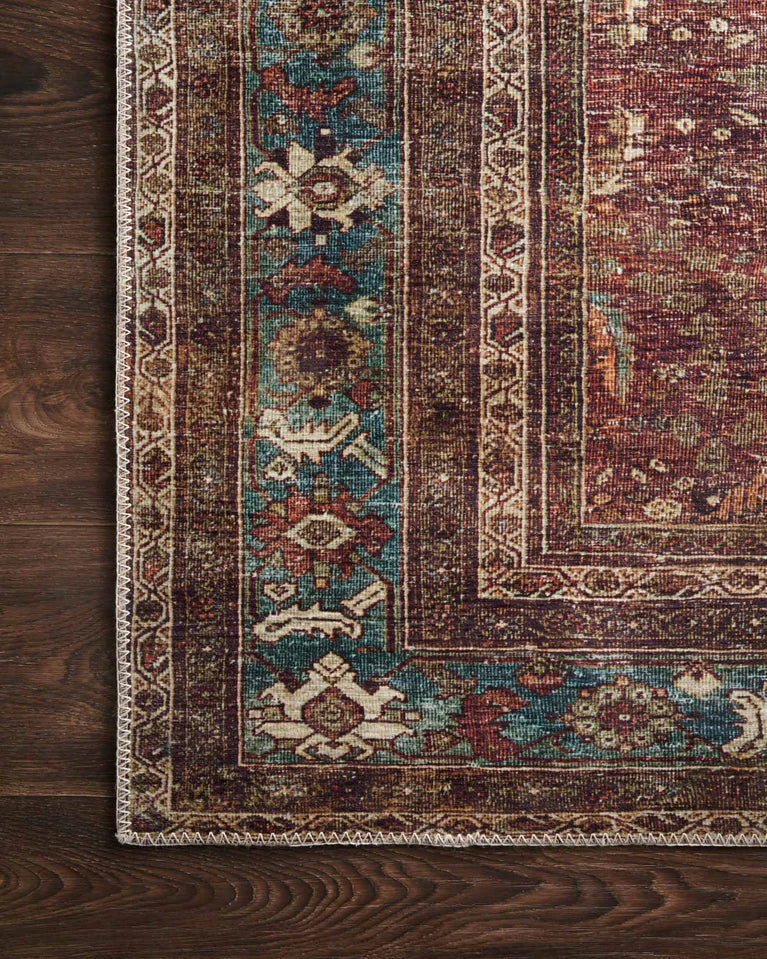 Displayed Sample: Brick/Blue Rug