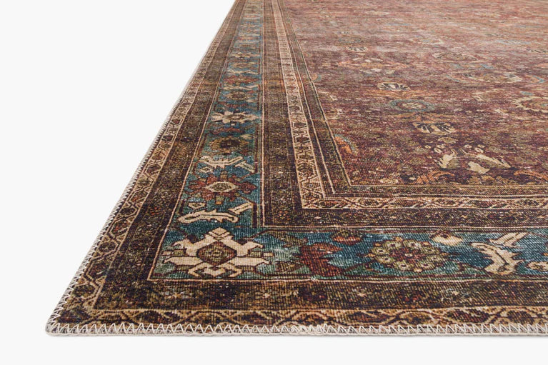 Displayed Sample: Brick/Blue Rug