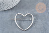 Support barrette coeur métal argenté 48.5mm,accessoire coiffure mariage x1 G8833