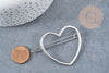 Silver metal heart barrette holder 48.5mm, wedding hair accessory x1 G8833