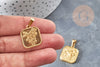 Square pendant pink flower golden brass 13.5mm, Pendant for jewelry creation X1 G5020