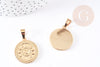 Round heart medal pendant 304 stainless steel gold, gold pendant, nickel free, gold steel, gold medal, 2.5cm, X1 G2051
