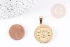 Pendentif médaille ronde cœur acier 304 inoxydable doré, pendentif doré, sans nickel, acier doré,médaille or,2.5cm, X1 G2051