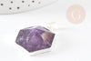 Pendentif hexagone améthyste violette, pendentif pierre,support doré ou argenté, 33mm, X1 G3104
