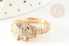Adjustable gold brass leopard white zircon ring, women's ring birthday gift, gold brass ring support, 17mm, X1 G4361