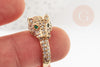 Anillo ajustable de circonita blanca leopardo de latón dorado, regalo de cumpleaños de anillo de mujer, soporte de anillo de latón dorado, 17 mm, X1 G4361