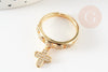 Adjustable golden brass ring with zircon cross charm, women's ring for birthday gift, golden brass ring support, 17mm, X1 G4825