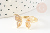 Adjustable golden brass butterfly zircon ring 17.1mm, women's ring birthday gift, golden brass ring support, X1 G4354