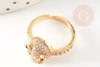 Adjustable golden brass ring leopard white zircons, women's ring birthday gift, golden brass ring support, 17.3mm, X1 G4358