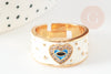 Anillo ajustable de latón dorado con ojo protector de esmalte blanco, creación de joyas, anillo de mujer, regalo de cumpleaños, 18 mm, X1 G4250