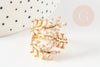 Anillo ajustable de latón con circonitas hoja de laurel, anillo de mujer regalo de cumpleaños, anillo de latón dorado, 17mm, X1 G4253