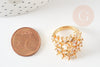 Anillo ajustable de latón con circonitas hoja de laurel, anillo de mujer regalo de cumpleaños, anillo de latón dorado, 17mm, X1 G4253