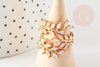 Adjustable brass ring laurel leaf zircons, women's ring birthday gift, golden brass ring, 17mm, X1 G4253