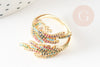 Anillo de latón ajustable hoja de laurel circonitas de colores, anillo de mujer regalo de cumpleaños, soporte de anillo de latón dorado, 17.5mm, X1 G4247