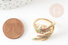 Anillo de latón ajustable hoja de laurel circonitas de colores, anillo de mujer regalo de cumpleaños, soporte de anillo de latón dorado, 17.5mm, X1 G4247