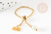 Bague réglable chaine acier lotus & perle, bague acier doré sans nickel, bague femme acier inoxydable,96mm, X1 G5795