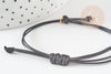 Adjustable waxed cord bracelet black gold 304 stainless steel 13-14cm, stainless steel cord bracelet, X1 G9267