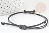 Adjustable waxed cord bracelet black gold 304 stainless steel 13-14cm, stainless steel cord bracelet, X1 G9267