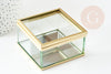 Boite à bijoux en verre carrée laiton doré 7cm,boite verre alliances, boîte décoration minimaliste, boîte verre, X1G9317