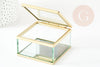 Square glass jewelry box in golden brass 7cm, wedding ring glass box, minimalist decoration box, glass box, X1 G9317