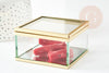 Joyero de cristal cuadrado en latón dorado 7cm, caja de cristal para alianzas, caja de decoración minimalista, caja de cristal, X1 G9317