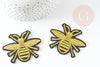 Ecusson brodé à repasser abeille dorée 63mm customisation vêtement, écusson thermocollant,patch brodé,écusson brodé X2 G3769