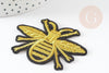 Ecusson brodé à repasser abeille dorée 63mm customisation vêtement, écusson thermocollant,patch brodé,écusson brodé X2 G3769
