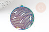 Pendentif estampe filigrane feuille acier multicolore, Pendentif très fin et léger, 31.5x30,X2G4098