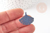 Blue brass gingko leaf filigree print pendant, Very thin and light pendant, 25x22mm, X2 G3701