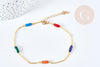 Multicolored enameled gold brass geometric ankle chain bracelet 23.7mm, Mother's Day birthday gift idea for women, unit G8795 