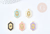 Hexagon pendant Heart colored enamel golden brass 23x13x2mm, colorful pendant, heart pendant, golden brass, 23mm G8860