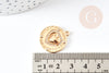 Pendentif médaille rond coeur émail laiton doré 18K et zircon 23.5mm, pendentif laiton amour,X1G3589