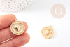 Pendentif médaille rond coeur émail laiton doré 18K et zircon 23.5mm, pendentif laiton amour,X1G3589