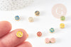 Round gold zamac bead initial multicolor enamel 8mm, Women's pendant, gold metal, initial pendant, 8mm, X1 G4296