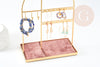 Gold brass jewelry display, old pink velvet, display stand for jewelry storage, X1 G9136 