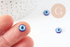 Cabochon rond résine bleue mauvais oeil, chance, cabochon plastique, gri-gri,8mm , X20 (2.7g)G0303