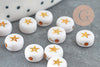 round pearl golden star white plastic, round plastic letter pearl, summer jewelry creation, X 10Gr G3285