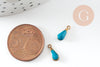 Pendentif goutte laiton brut émail bleu,laiton doré, pendentif goutte,création bijoux,11mm, X10G0806