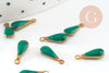 Raw brass drop pendant with green enamel, creative supplies, golden brass, drop pendant, jewelry creation, 11mm, set of 10 - G0809